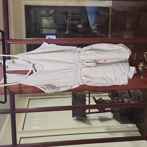 VEUC. Wms Sz L Linen Romper with Braided straps & Smocked Drawstring Waist